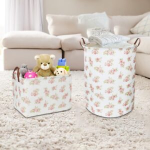 NTAOHAMPER Pink Flower Laundry Hamper,kids laundry Basket,Girls Nursery Hamper,Waterproof Storage Bin for Bedroom,Clothes Organizer Basket,Toys Box,Room Decor(Pink Flower)