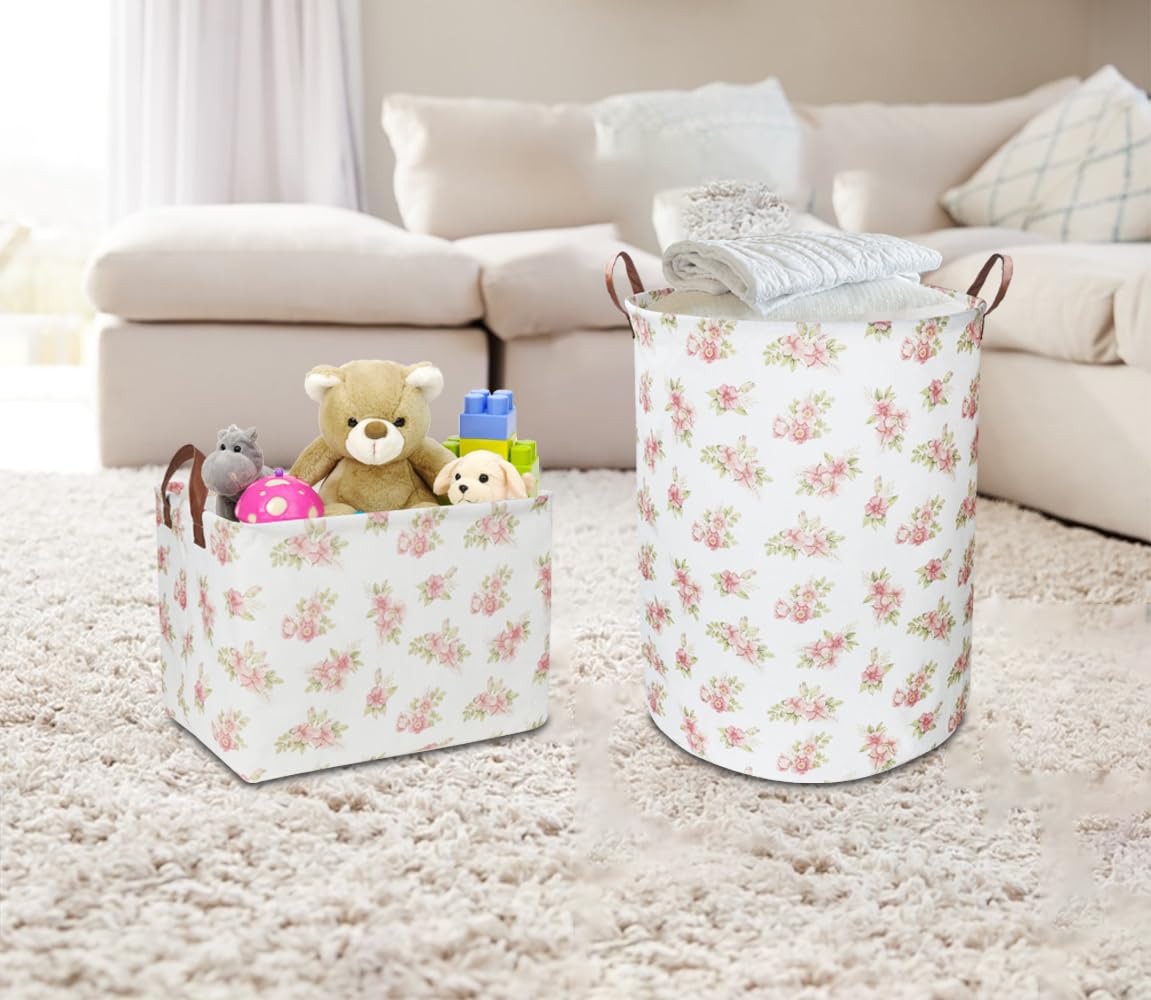 NTAOHAMPER Pink Flower Laundry Hamper,kids laundry Basket,Girls Nursery Hamper,Waterproof Storage Bin for Bedroom,Clothes Organizer Basket,Toys Box,Room Decor(Pink Flower)