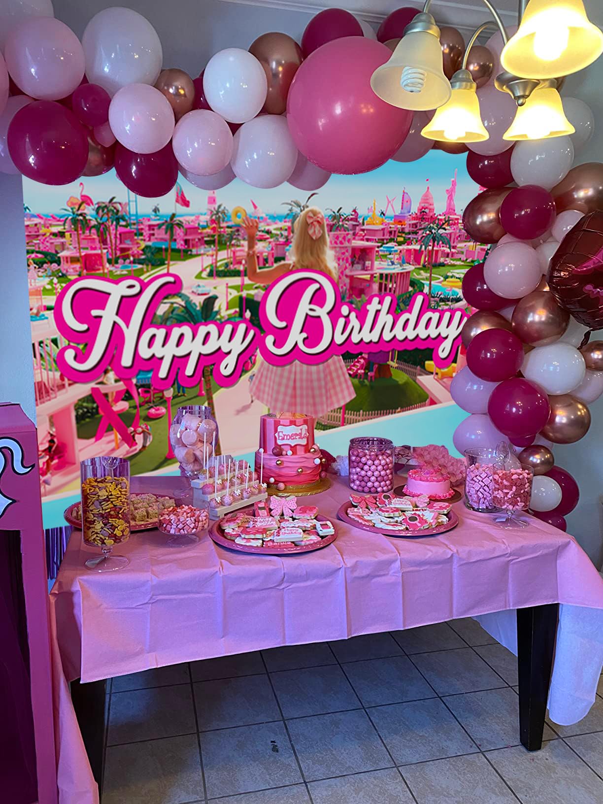 Pink Princess Photography Backdrop Movie Themed Birthday Background for Girls Kids Paradise Birthday Banner Baby Shower Photography Party Supplies (7x5ft)