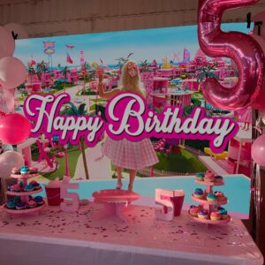 Pink Princess Photography Backdrop Movie Themed Birthday Background for Girls Kids Paradise Birthday Banner Baby Shower Photography Party Supplies (7x5ft)