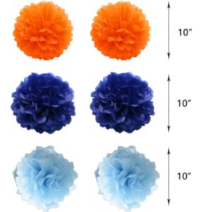 Boy Birthday Supplies Light Blue Navy Brown Tan Orange Banner Boho Balloon Pom Poms Backdrop Kids Birthday Decoration