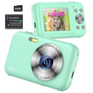 digital camera, fhd 1080p kids camera with 32gb sd card 16x digital zoom portable small camera, compact point and shoot camera mini digital camera for teens kids boys girls students seniors - green