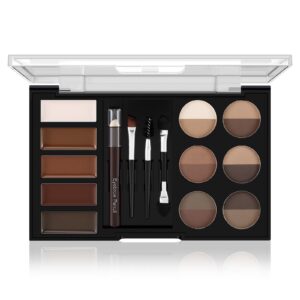 apooliy eyebrow powder palette set, 12 colors of eyebrow powder, 5 colors of eyebrow mascara, 4 eyebrow stencils, eyebrow brush and pencil, volumizing eyebrow gel to creates natural brows