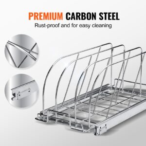 VEVOR Pan and Pot Rack, Expandable Pull Out Under Cabinet Organizer, Cookie Baking Pans tray Organization, Adjustable Wire Dividers, Steel Lid for Kitchen Cabinet & Pantry, 8.5"W