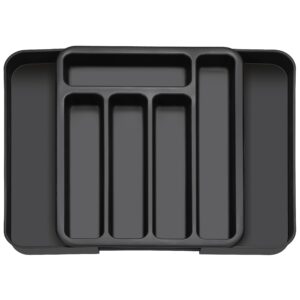 gelply 1 pc silverware drawer organizer, expandable 7 compartment utensil tray for kitchen drawers, large adjustable flatware organizer, kitchen organization for forks spoons knives storage - black