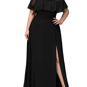 Ever-Pretty Women's Off Shoulder Ruffle Sleeves Side Split Chiffon Plus Size Semi Formal Dresses for Women Black US24