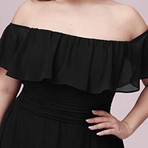 Ever-Pretty Women's Off Shoulder Ruffle Sleeves Side Split Chiffon Plus Size Semi Formal Dresses for Women Black US24