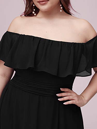 Ever-Pretty Women's Off Shoulder Ruffle Sleeves Side Split Chiffon Plus Size Semi Formal Dresses for Women Black US24