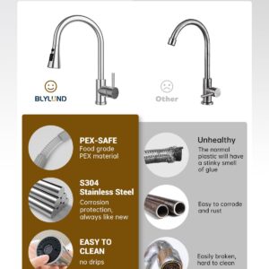 BLYLUND Kitchen Faucets with Soap Dispenser, Brushed Nickel Kitchen Faucet with Pull Down Sprayer 3 Modes, Stainless Steel Modern Kitchen Sink Faucets High Arch Single Handle Faucet