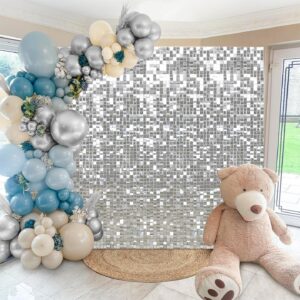 Shimmer Wall Backdrop 36 Panels Silver Backdrop Shimmer Panels Glitter Sequin Backdrop for Wedding Bridal Shower Birthday Decorations