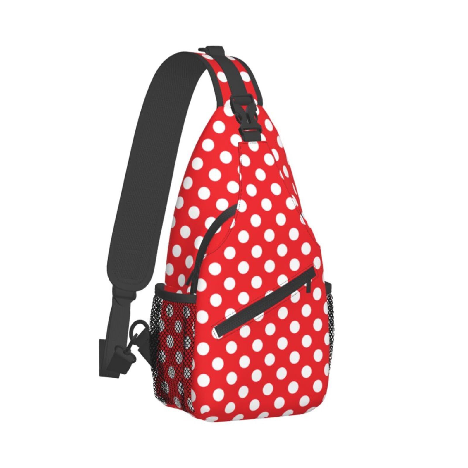 Red White Polka Dot Sling Bag Crossbody Travel Hiking Backpack Daypack for Women Men Unisex，Shoulder Chest Bags Cycling Gym