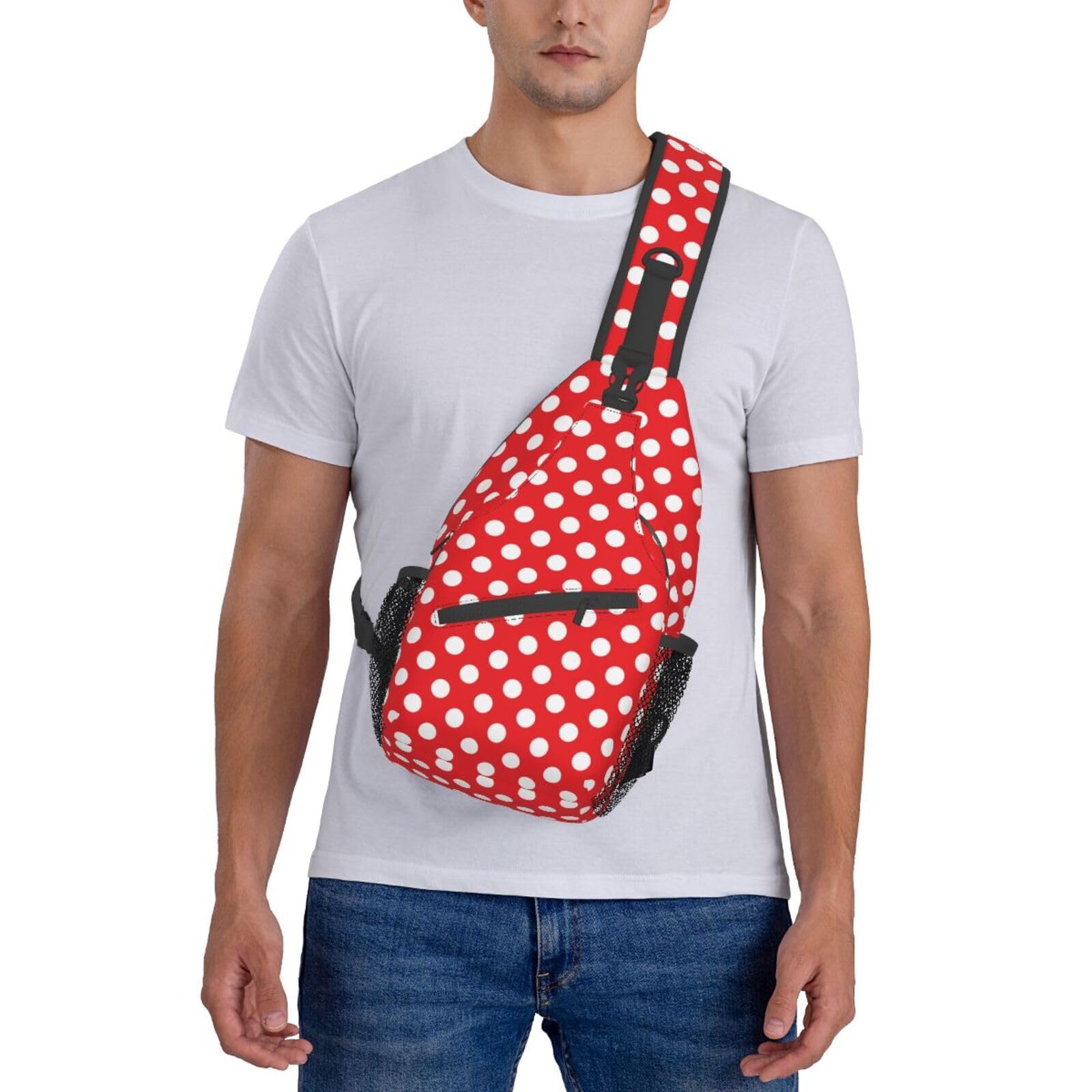 Red White Polka Dot Sling Bag Crossbody Travel Hiking Backpack Daypack for Women Men Unisex，Shoulder Chest Bags Cycling Gym