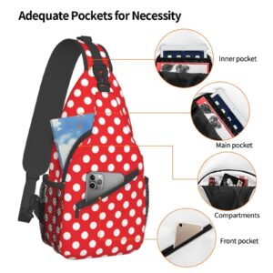 Red White Polka Dot Sling Bag Crossbody Travel Hiking Backpack Daypack for Women Men Unisex，Shoulder Chest Bags Cycling Gym