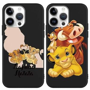 fgiazdu 2 pack lion cartoon black cases for iphone 14 pro max case 6.7",soft tpu cute anime pattern cover for girls kids boys,animal movie character shockproof protective funda for iphone 14 pro max