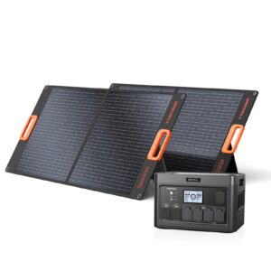 grecell portable power station 2400w solar generator with 2 * 100w solar panel, 1843wh ups backup lifepo4 battery power supply with 11 outlets(4 2400w ac outlets,2 pd100w) for home cpap camping rv