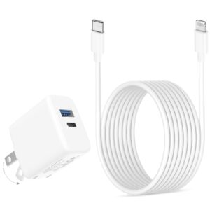 20w dual port fast charger for ipad 9th 8th 7th generation 10.2 inch, ipad air 3/2, ipad mini 5, foldable wall charger with 6.6ft usb-c to lightning fast charging cable