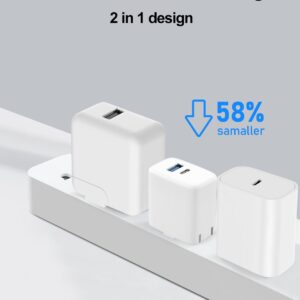 20W Dual Port Fast Charger for iPad 9th 8th 7th Generation 10.2 inch, iPad Air 3/2, iPad Mini 5, Foldable Wall Charger with 6.6ft USB-C to Lightning Fast Charging Cable