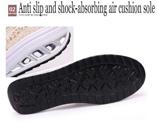 Women's Floral Embroidery Lace Mesh Air Cushion Sneakers,Comfortable Orthopedic Diabetic Walking Toning Shoes Breathable Slip On Platform Loafers (Black,6)