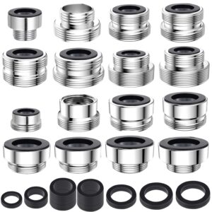 16 pcs faucet adapter kit, cnymany kitchen aerator adapter set male female sink faucet adapter connecting garden hose water filter standard hose via diverter