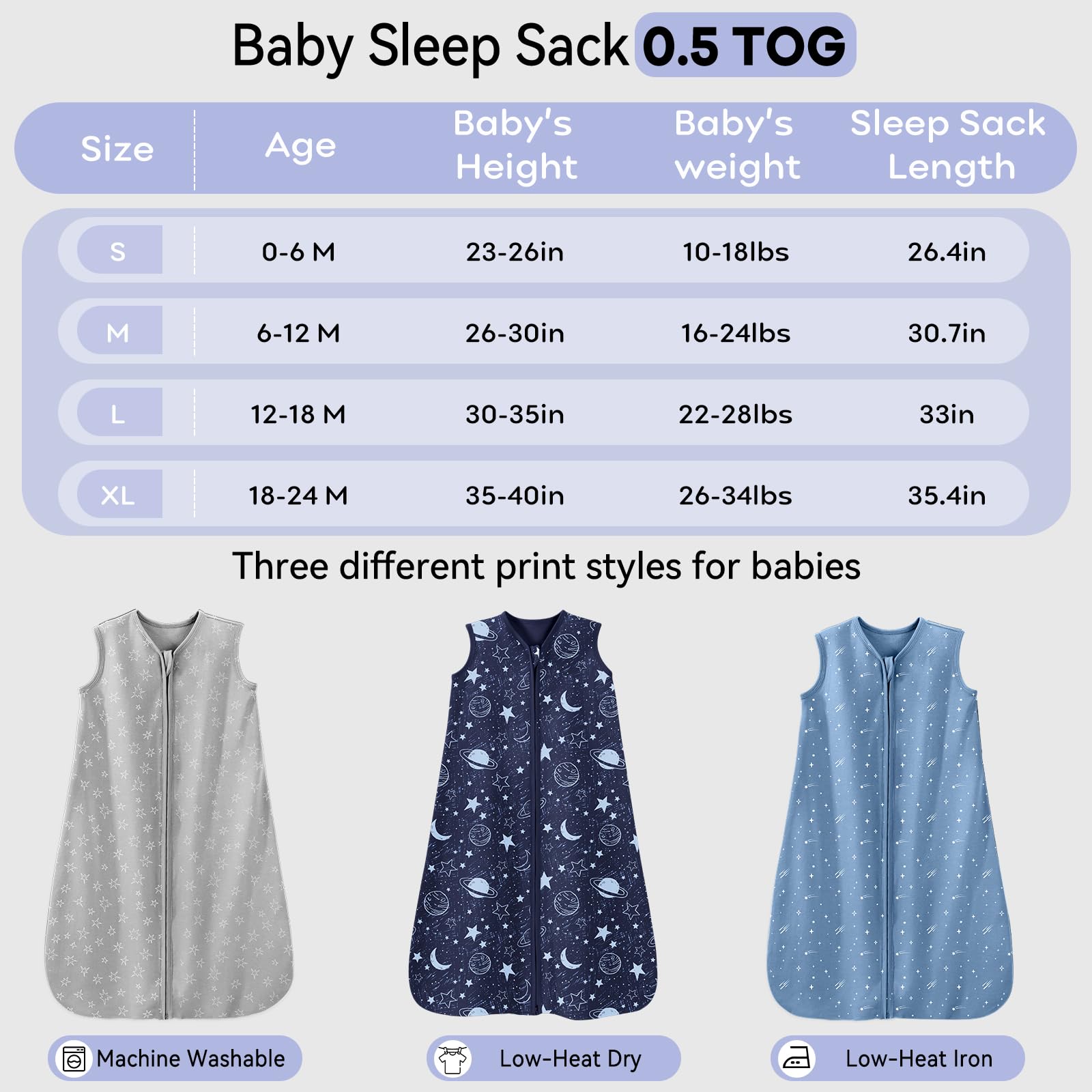 Unnivoll Baby Sleep Sack 6-12 Months 3 Pack 100% Cotton Lightweight 0.5 TOG Wearable Blanket Baby Sleep Bag with 2-Way Zipper for Newborn Infant Blue