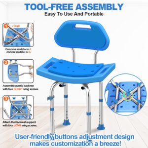 UGarden Upgraded Stainless Steel Shower Chair with T-Shaped Wide Back, 400LB Safety Shower Chair for Inside Shower, Anti Slip Adjustable Bath Chair Blue, Shower Seat for Bathtub for Seniors/Disabled