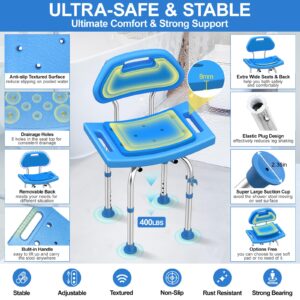 UGarden Upgraded Stainless Steel Shower Chair with T-Shaped Wide Back, 400LB Safety Shower Chair for Inside Shower, Anti Slip Adjustable Bath Chair Blue, Shower Seat for Bathtub for Seniors/Disabled