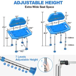 UGarden Upgraded Stainless Steel Shower Chair with T-Shaped Wide Back, 400LB Safety Shower Chair for Inside Shower, Anti Slip Adjustable Bath Chair Blue, Shower Seat for Bathtub for Seniors/Disabled