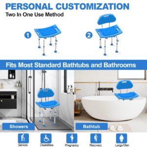 UGarden Upgraded Stainless Steel Shower Chair with T-Shaped Wide Back, 400LB Safety Shower Chair for Inside Shower, Anti Slip Adjustable Bath Chair Blue, Shower Seat for Bathtub for Seniors/Disabled