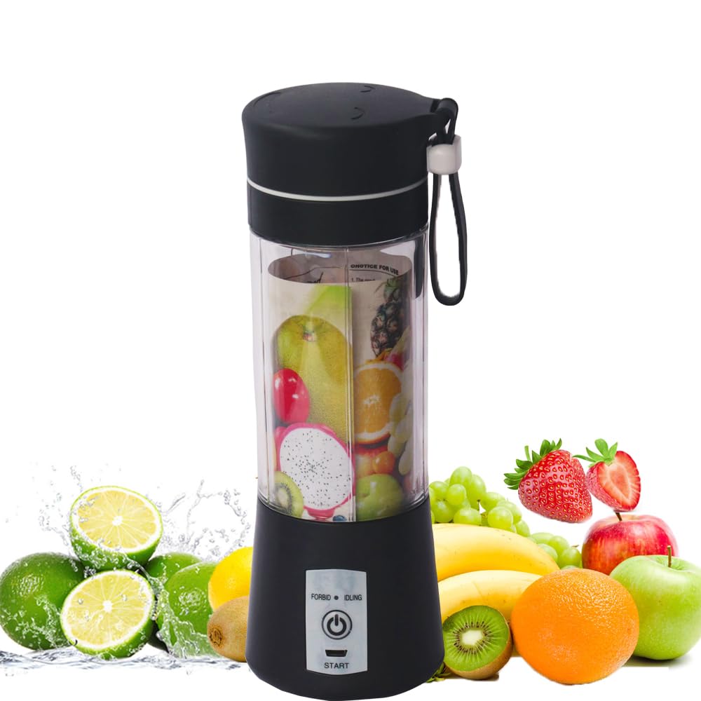 Portable Blender-Fruit & Vegetable Juicer-For Travel Sports Kitchen-380Ml With 6 Blades-WENPIC Food Mixer-For Shakes And Smoothies，Juice, Baby Food, Etc. (Black)