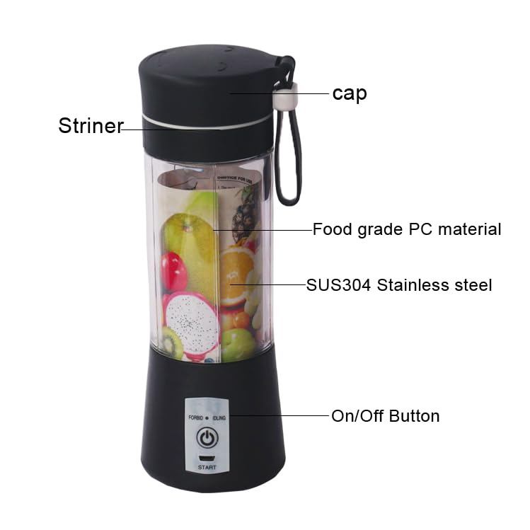 Portable Blender-Fruit & Vegetable Juicer-For Travel Sports Kitchen-380Ml With 6 Blades-WENPIC Food Mixer-For Shakes And Smoothies，Juice, Baby Food, Etc. (Black)