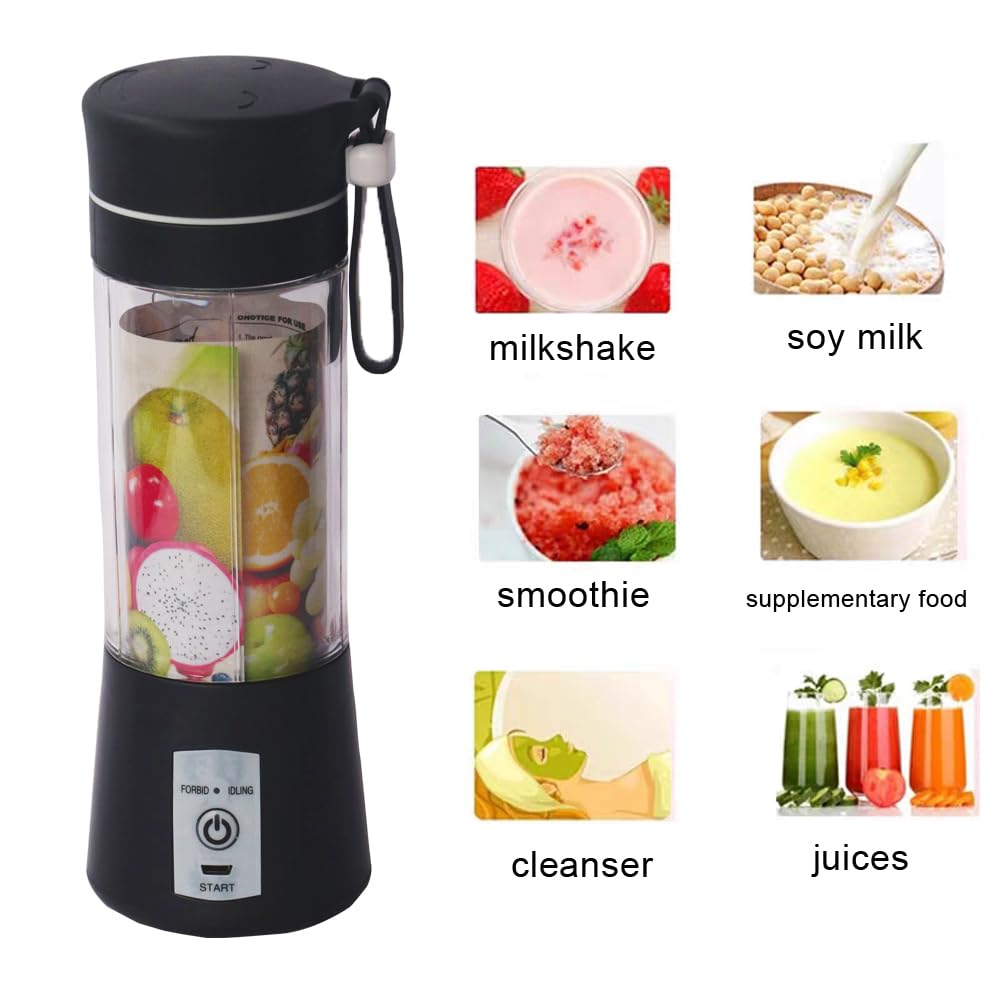 Portable Blender-Fruit & Vegetable Juicer-For Travel Sports Kitchen-380Ml With 6 Blades-WENPIC Food Mixer-For Shakes And Smoothies，Juice, Baby Food, Etc. (Black)