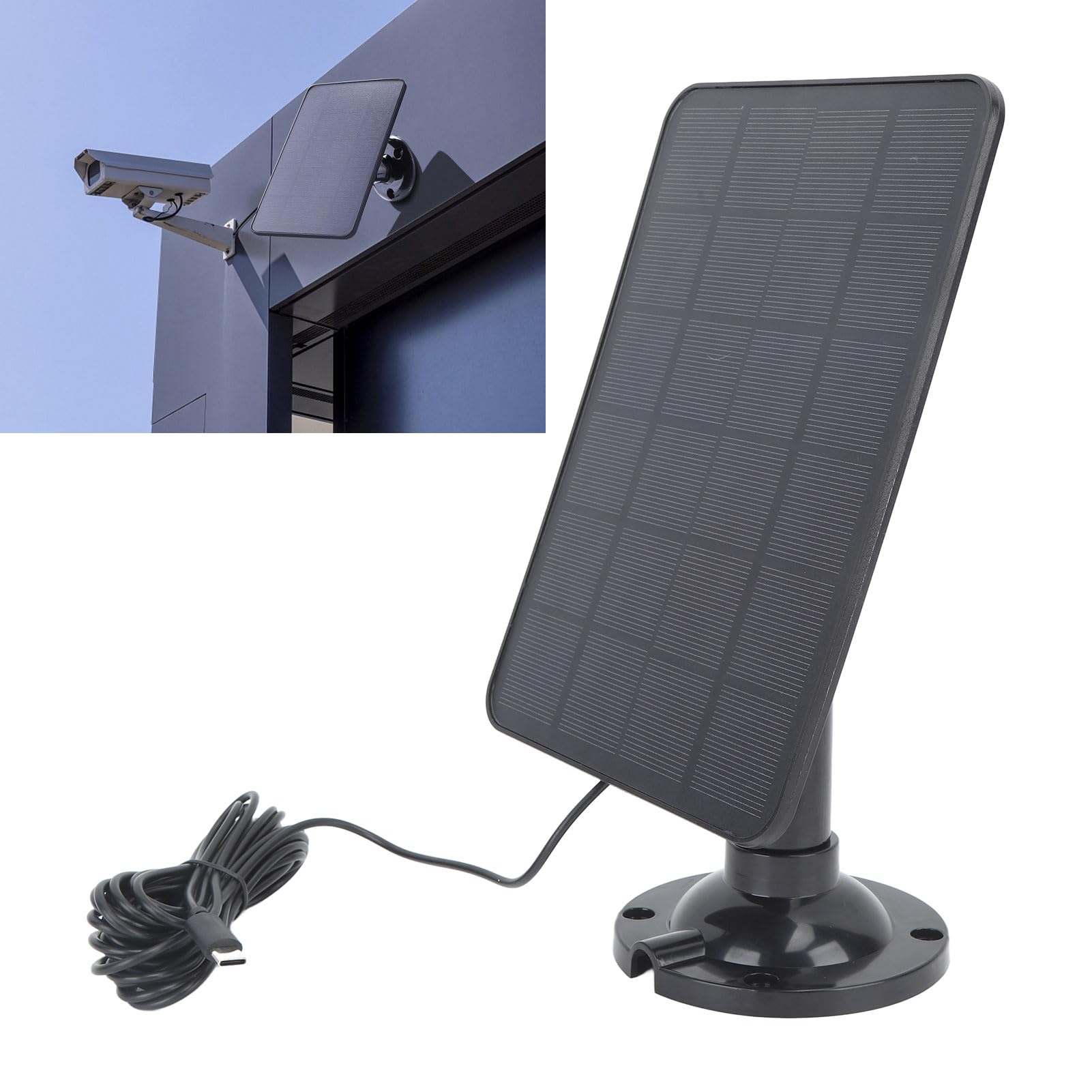 Solar Panel, High Temperature Resistant 10W 5V Type C Interface Solar Panel Charger Black for Surveillance Camera