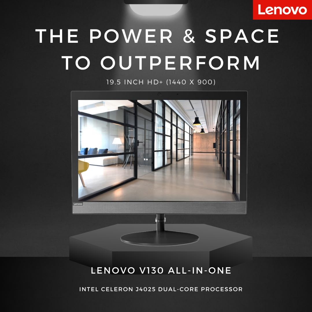 LENOVO V130 All-in-One Business Desktop, Intel Dual-Core Processor, 19.5” HD+ Display, 16GB RAM, 1TB SSD, DVD-RW, Wi-Fi, Webcam, HDMI, Wired Keyboard & Mouse, Windows 11 Pro