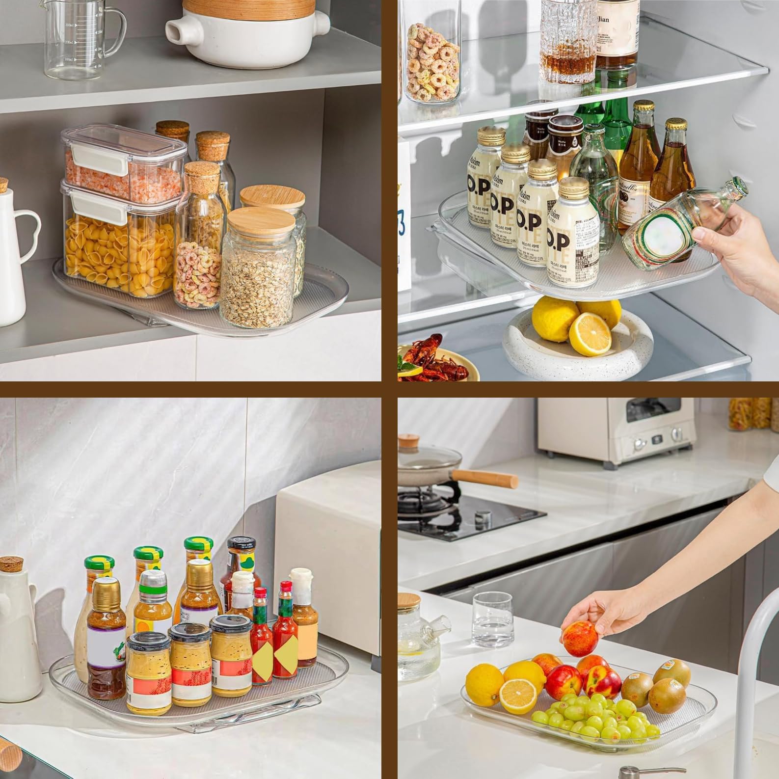 Lazy Susan Turntable Organizer for Refrigerator, Clear Rectangular Fridge Organizer Storage, Lazy Susan for Cabinet, Table, Pantry, Kitchen, Countertop(Size:15.67 x 11.73 x 1.26 inches)