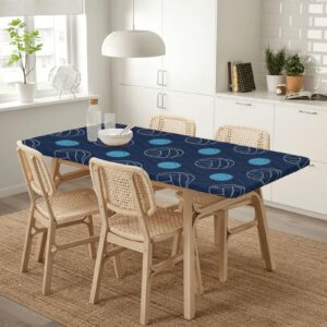 MIXMEY Blue Volleyball Print Square Table Cover with Anti Slip Tablecloth, Polyester Tablecloth,Outdoor Waterproof Elastic Tablecloth,Easy to Clean,30x60 in