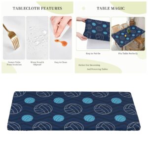 MIXMEY Blue Volleyball Print Square Table Cover with Anti Slip Tablecloth, Polyester Tablecloth,Outdoor Waterproof Elastic Tablecloth,Easy to Clean,30x60 in