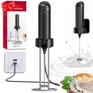 Rechargeable Milk Frother Handheld,AdanZst Coffee Frother Handheld with USB Charging Stand, Electric Drink Mixer Handheld, Mini Electric Whisk for Coffee, Matcha (Deep Black)