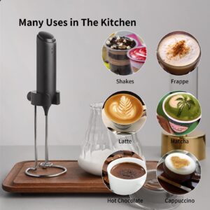 Rechargeable Milk Frother Handheld,AdanZst Coffee Frother Handheld with USB Charging Stand, Electric Drink Mixer Handheld, Mini Electric Whisk for Coffee, Matcha (Deep Black)