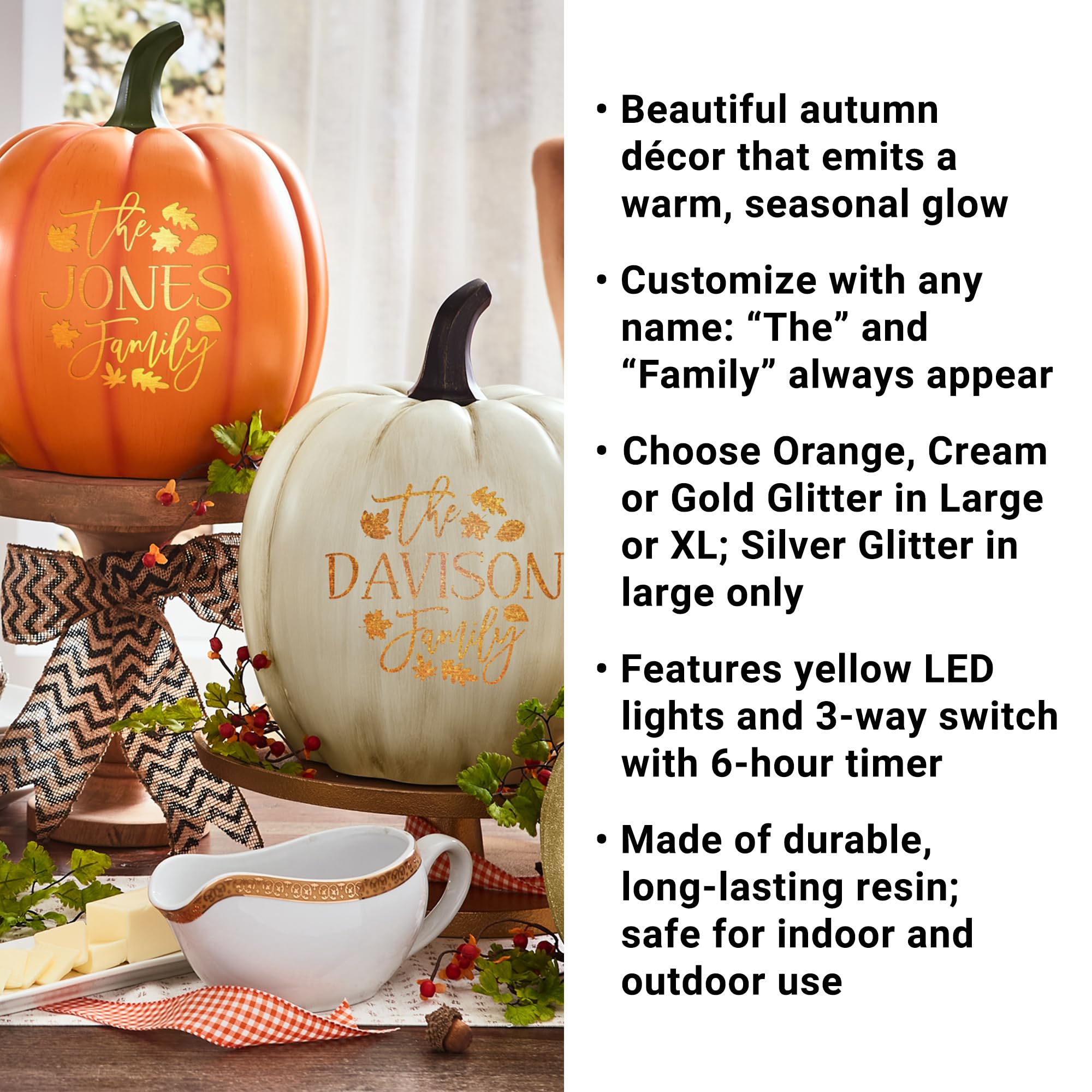 Let’s Make Memories Personalized Light-Up Pumpkin-Fall Décor-Indoor/Outdoor-LED Lights-Orange-L