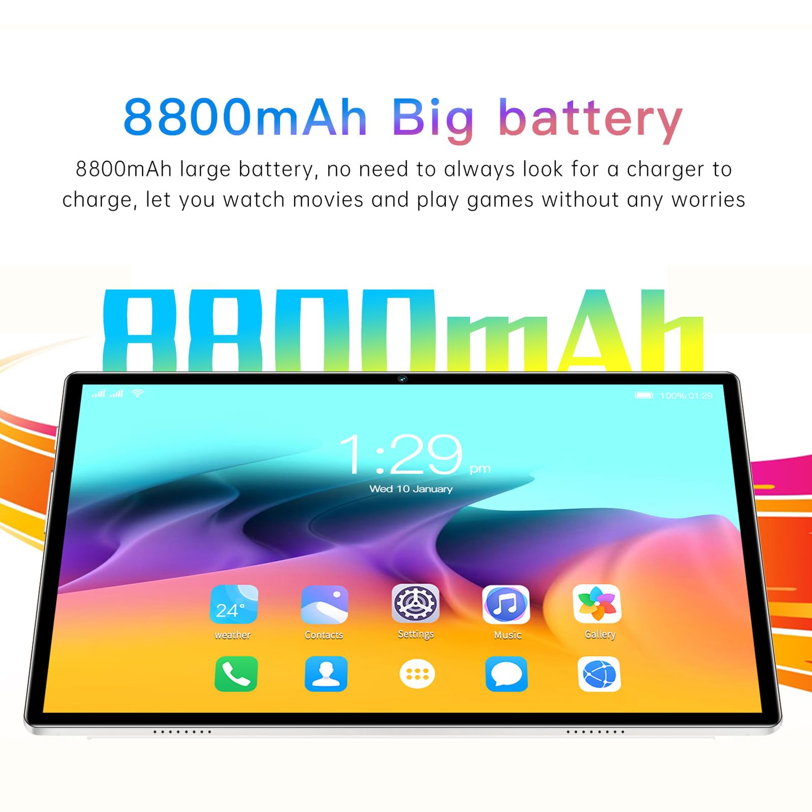 10.1 Inch Tablet, 8MP 13MP Tab M10 Tablet 8GB 128GB Dual SIM Dual Standby for Android 11 for Study (White)