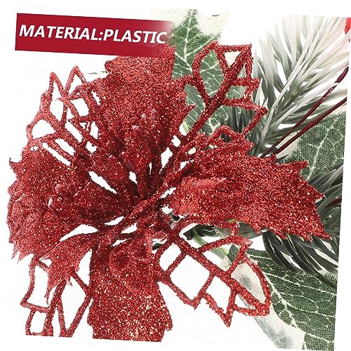 NOLITOY 4pcs Christmas Decor Flower Vases Decorative Clips Artificial Xmas Poinsettia Flowers Christmas Vase Decors Fake Poinsettia Flower Artificial Flower Pine Needles Decorations Metal