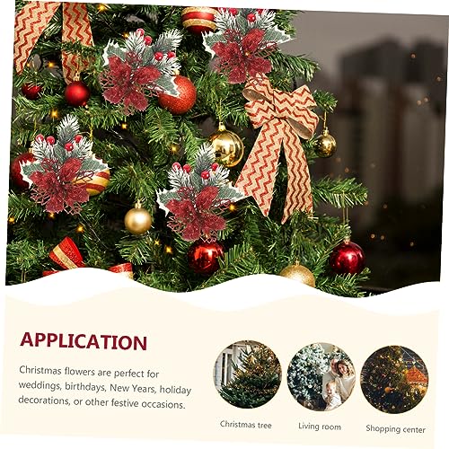 NOLITOY 4pcs Christmas Decor Flower Vases Decorative Clips Artificial Xmas Poinsettia Flowers Christmas Vase Decors Fake Poinsettia Flower Artificial Flower Pine Needles Decorations Metal