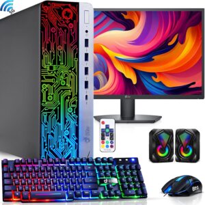 hp prodesk desktop rgb computer pc intel i5-6th gen. quad-core processor 8gb ddr4 ram 512gb ssd, 22 inch monitor, gaming keyboard and mouse, speakers, built-in wifi, win 10 pro (renewed)