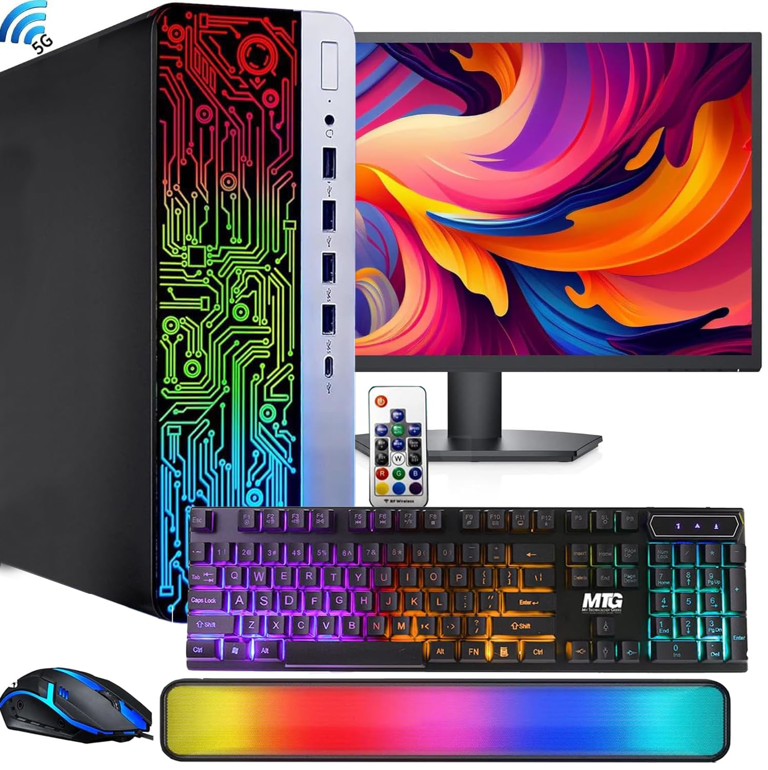 HP ProDesk Desktop RGB Computer PC Intel i5-6th Gen. Quad-Core Processor 16GB DDR4 Ram 1TB SSD, 22 Inch Monitor, Gaming Keyboard and Mouse, Speakers, Built-in WiFi, Win 10 Pro (Renewed), 600 G3