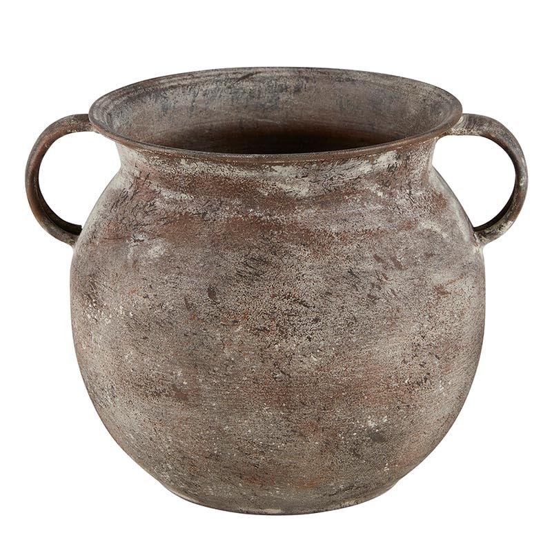 47th & Main Vase/Planter Rustic Iron 2-Handled Pot Style Vase for Home Décor, Small, Brown