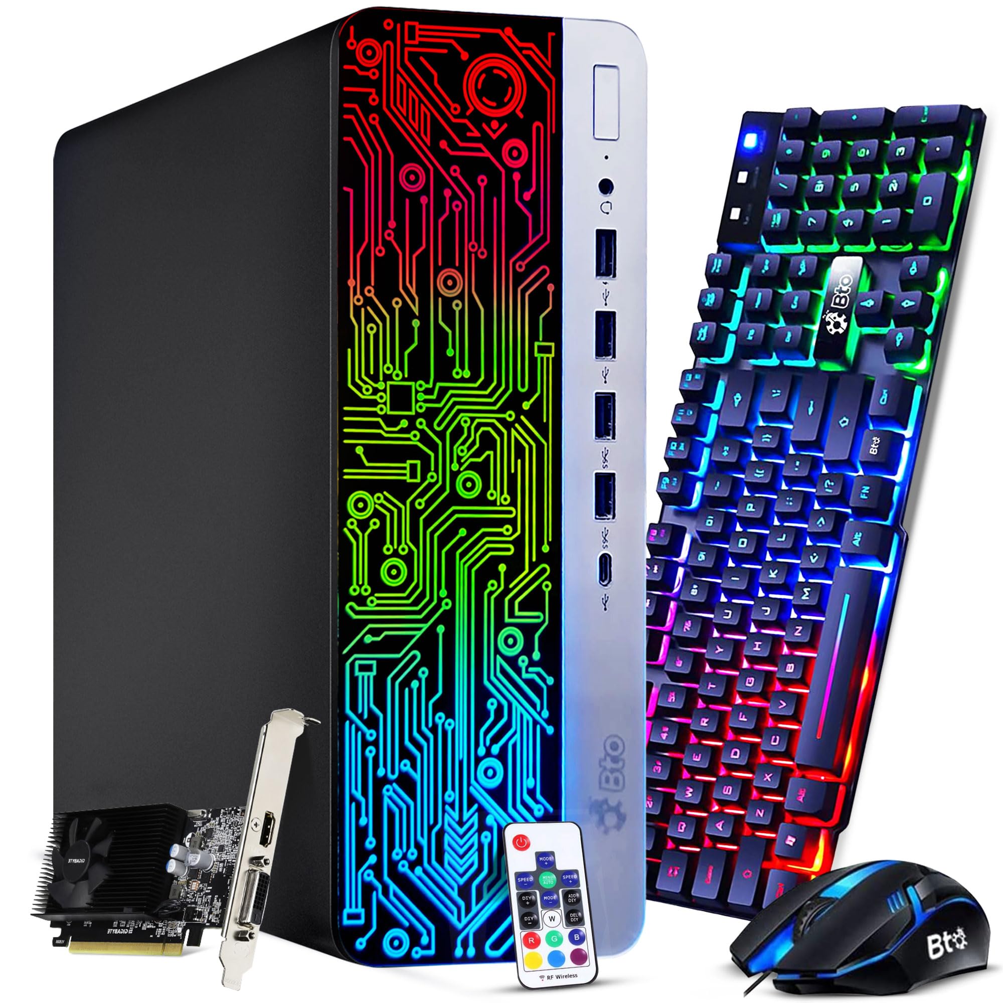 BTO RGB Prebuilt Gaming PC Desktop - Intel Core i5 7th Gen, 16GB DDR4 Ram, 256 SSD + 1TB HDD, AMD Radeon RX-550 4GB GDDR5 Graphics Card, Windows 10 Pro, Computer Tower for PC Gaming (Renewed)