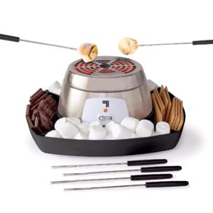 sharper image electric s'mores maker [amazon exclusive] 8-piece kit, 6 skewers & serving tray, small kitchen appliance, flameless tabletop marshmallow roaster, date night fun kids family activity