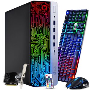 bto rgb prebuilt gaming pc desktop - intel core i5 7th gen, 16gb ddr4 ram, 1tb ssd, amd radeon rx-550 4gb gddr5 graphics card, windows 10 pro, computer tower for pc gaming, hdmi, dp (renewed)