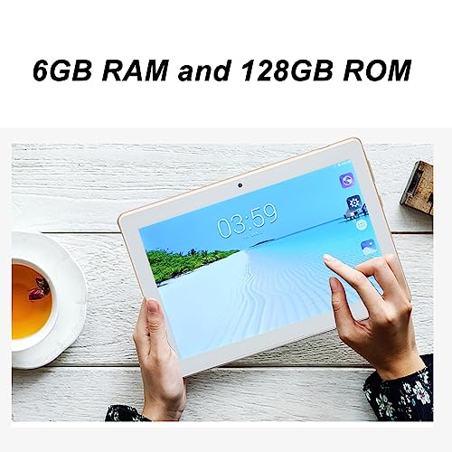 Airshi Office Tablet, US Plug 100‑240V 6GB RAM 128GB ROM HD Tablet for Travel (Gold)