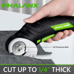 PHALANX Cordless Electric Scissors - 4V Cardboard Cutter with 2 Self-sharpening Cutter Blades, Rotary Cutter for Fabric Cutting, Power Box Cutter for Carpet with Safety Lock, Black